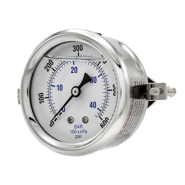 Pic Gauges Gauge, 2.5", 0/600psi, 1/4"CBM, LF, w/U-Clamp, 2 1/2 in Dial, 1/4 in NPT Male Center Back Location PRO-203L-254K - main