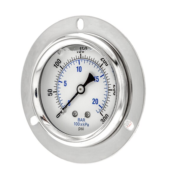 Pic Gauges Gauge, 2.5", 0/300psi, 1/4"CBM, Frt Flange, 2 1/2 in Dial, 1/4 in NPT Male Center Back Location PRO-204L-254H - main