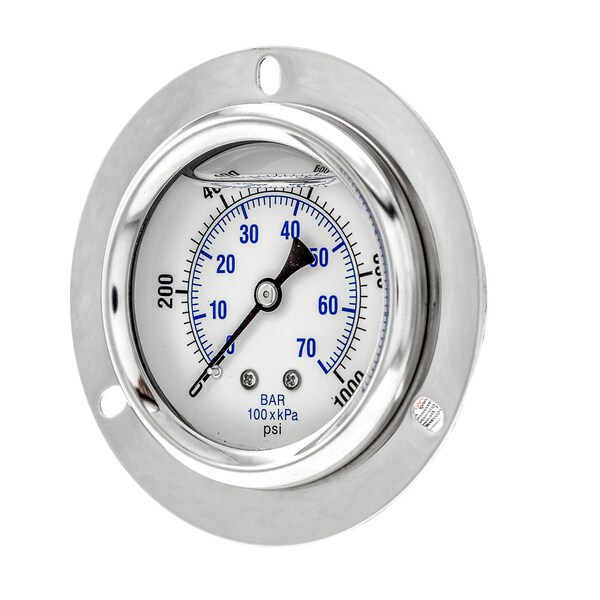 Pic Gauges Gauge, 2.5", 0/1000psi, 1/4"CBM, Frt Flange, 2 1/2 in Dial, 1/4 in NPT Male Center Back Location PRO-204L-254M - main