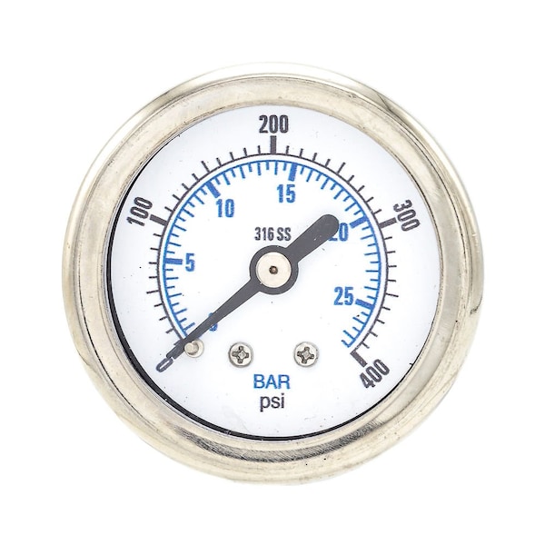 Pic Gauges Industrial Pressure Gauge, 0 to 400 psi, 1 1/2 in Dial, 1/8 in NPT, Center Back Location PRO-302D-158I-01 - main