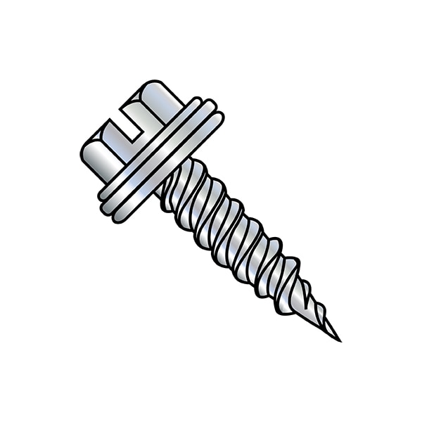 Zoro Select Self-Drilling Screw, #10-12 x 1-1/2 in, Zinc Plated Steel Flange Hex Head External Hex Drive 1024PSWN - main