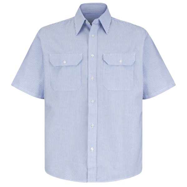 Red Kap Short Sleeve Uniform Shirt, 65% Polyester / 35% Cotton, Button Front, Blue/White Stripe, M SL60WB SSLM - main