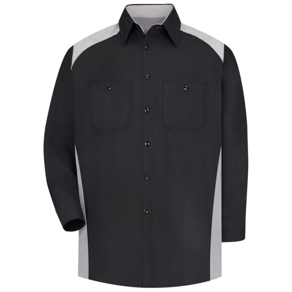 Red Kap Men's Long Sleeve Motorsports Shirt, 65% Polyester/35% Cotton, Button Fronts, Charcoal/Royal Blue SP18BG LN M - main
