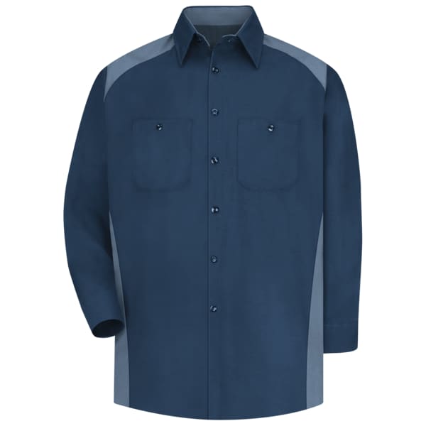 Red Kap Men's Long Sleeve Motorsports Shirt, 65% Polyester/35% Cotton, Button Fronts, Navy/Postman Blue, M SP18NP LN M - main