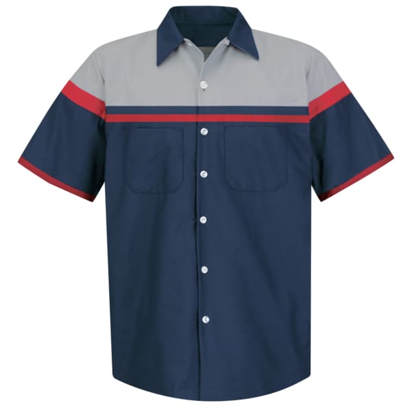 Red Kap Men's Short Sleeve Automotive Tech Shirt, 65% Polyester/35% Cotton, Button Fronts, Multi, M SP24AC SS M - main