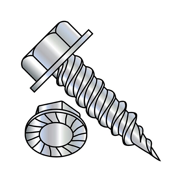 Zoro Select Self-Drilling Screw, #10-16 x 3/4 in, Zinc Plated Steel Flange Hex Head External Hex Drive, 7000 PK 101231PWSHC - main