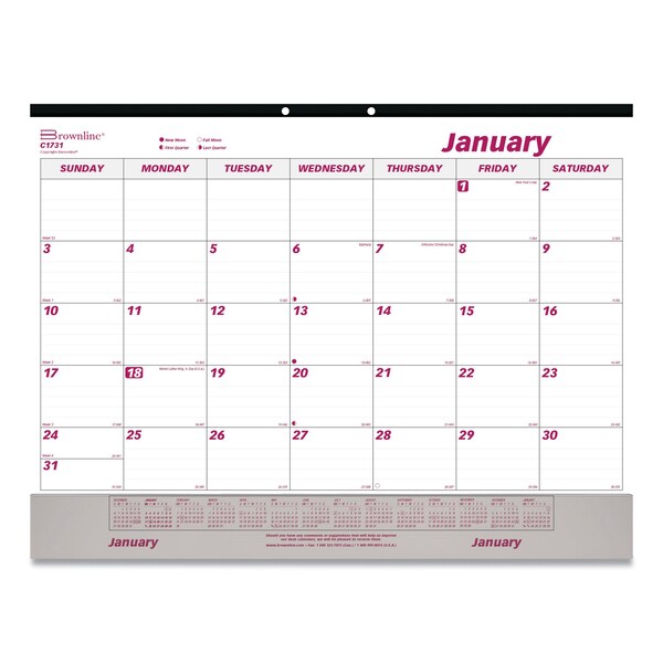 Brownline Monthly Desk Pad Calendar, 22 x 17, White/Burgundy Sheets, 12-Month (Jan to Dec): 2025 C1731V - main