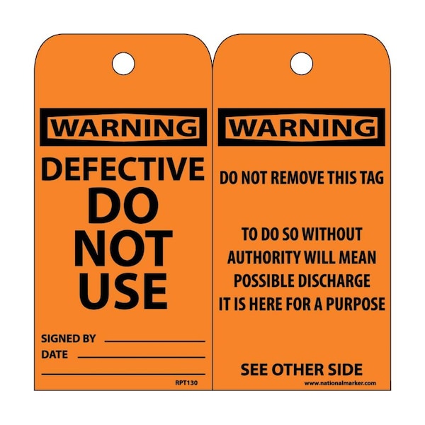 Nmc Warning Defective Do Not Use Tag, Pk25 RPT130 - main