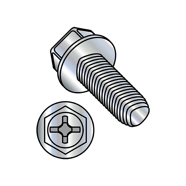 Zoro Select Thread Forming Screw, #10-32 x 1/2 in, Zinc Plated Steel Hex Head Phillips Drive, 8000 PK 1108RPW - main