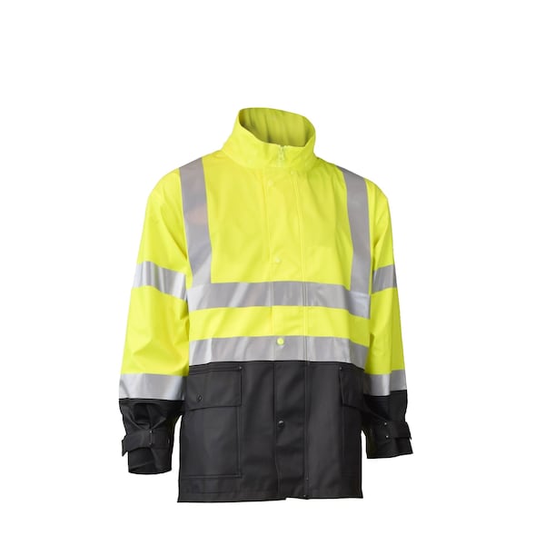 Radians Hi-Vis Rain Coat, PVC/Poly, Class 3 Hi-Vis Green / Black, 3XL RW07J-3ZGV-3X - main