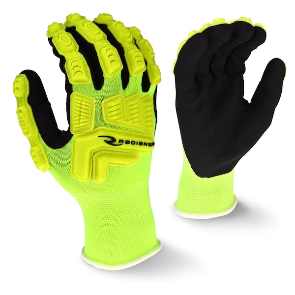 Radians Hi-Vis Impact Coated Gloves, Foam Nitrile, Sandy, Palm, Hi-Vis Yellow, 2X RWG21XXL - main