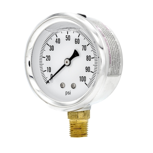 Pic Gauges Gauge, 2-1/2", 0-100psi, 1/4"LM, SingleScale, 2 1/2 in Dial, 1/4 in NPT Male Lower Location S201L-254E - main