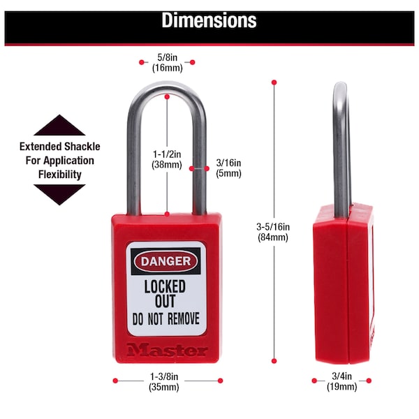 Master Lock Zenex Thermoplastic Padlock, 1-3/8 in Wide, 1-1/2 in H