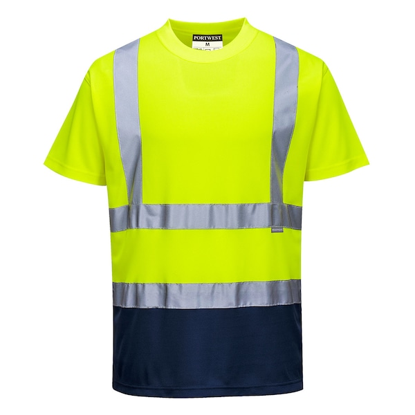 Portwest Hi-Vis 2-Tone T-Shirt, Class 2, Type P, Type R, 100% Polyester, Yellow/Navy, L S378 - main