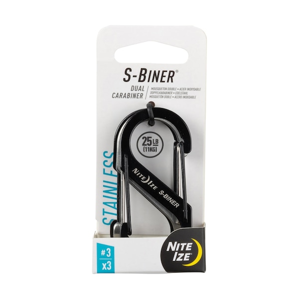 Nite Ize S-BINER STAINLESS STEEL DUAL CARABINER, Stainless Steel, Black/Silver SB3-A1-3R3 - main