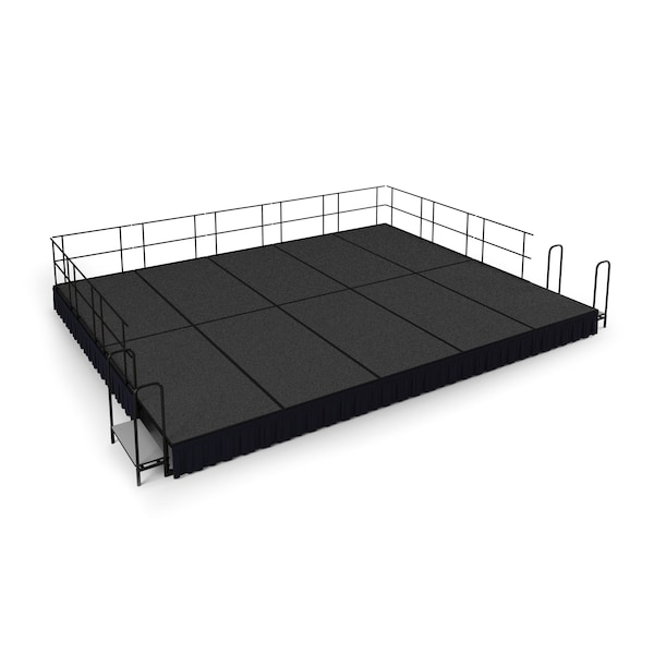 National Public Seating Stage Pack, 16 Ft.x20 Ft.x16"H, Gray Carpet, Shirred Pleat Black Skirting SG481610C-02-SS10 - main
