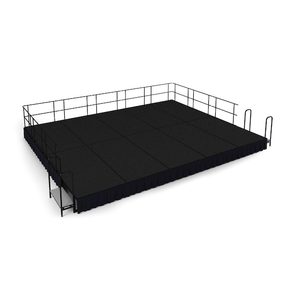 National Public Seating Stage Pack, 16Ft.x20Ft.x16"H, Black Carpet, Shirred Pleat Black Skirting SG481610C-10-SS10 - main