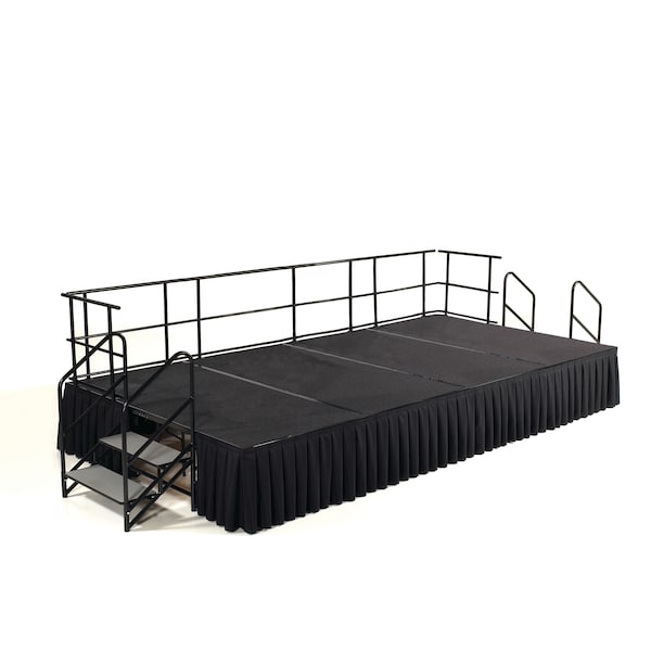 National Public Seating Stage Package, 8 Ft.x12 Ft.x24"H, Grey Carpet, Box Pleat Black Skirting SG362404C-02-SB10 - main