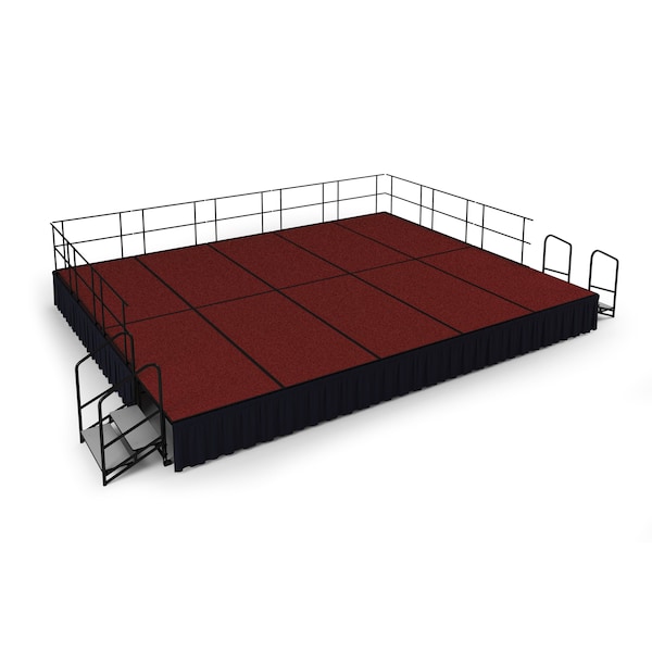 National Public Seating Stage Pack, 16 Ft.x20 Ft.x24"H, Red Carpet, Shirred Pleat Black Skirting SG482410C-40-SS10 - main