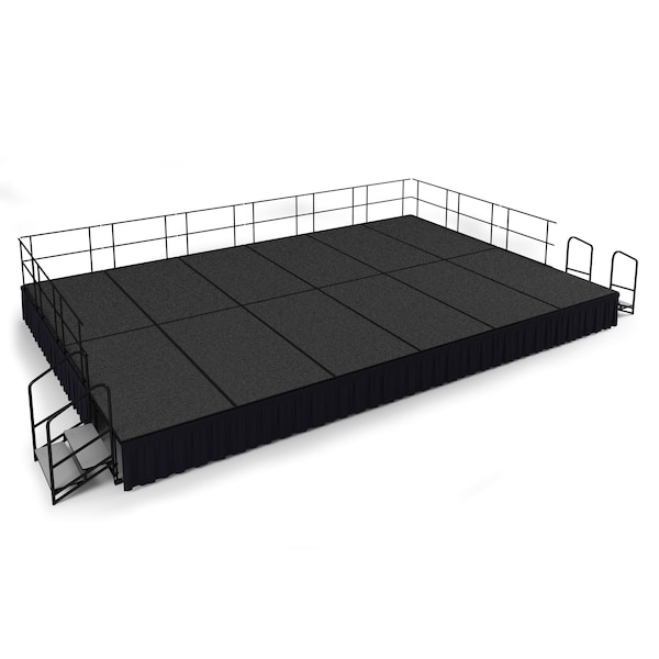 National Public Seating Stage Pack, 16 Ft.x24 Ft.x24"H, Gray Carpet, Shirred Pleat Black Skirting SG482412C-02-SS10 - main