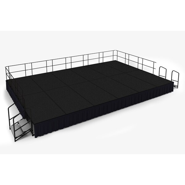 National Public Seating Stage Pack, 16Ft.x24Ft.x24"H, Black Carpet, Shirred Pleat Black Skirting SG482412C-10-SS10 - main