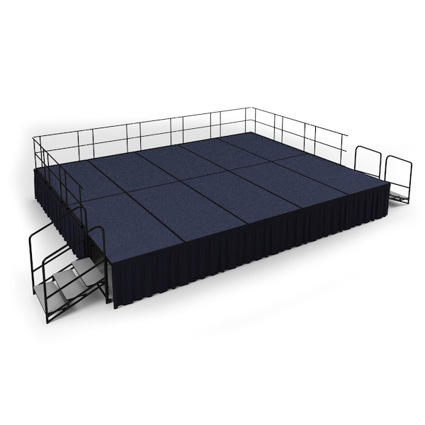 National Public Seating Stage Pack, 16 Ft.x20 Ft.x32"H, Blue Carpet, Shirred Pleat Black Skirting SG483210C-04-SS10 - main