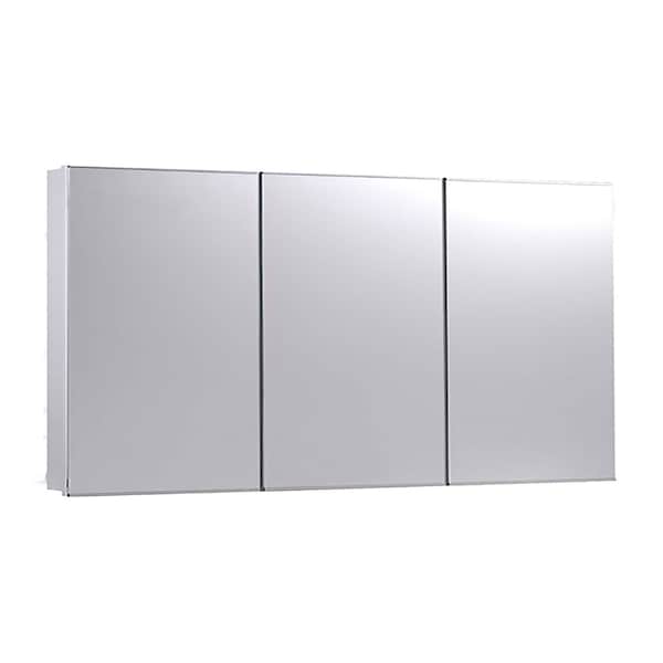 Ketcham 60" x 36" Semi-Recessed Stainless Steel Trim Tri-View Medicine Cabinet SR-6036