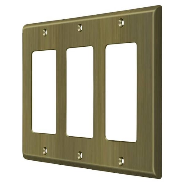 Deltana Switch Plate, Triple Rocker Antique Brass SWP4740U5