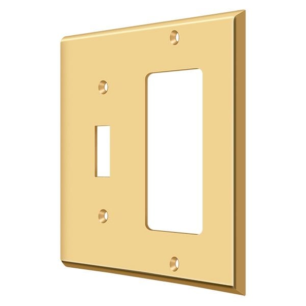 Deltana Single Switch/Single Rocker Switch Plate, Number of Gangs: 2 Solid Brass, PVD Polished Brass Finish SWP4743CR003 - main