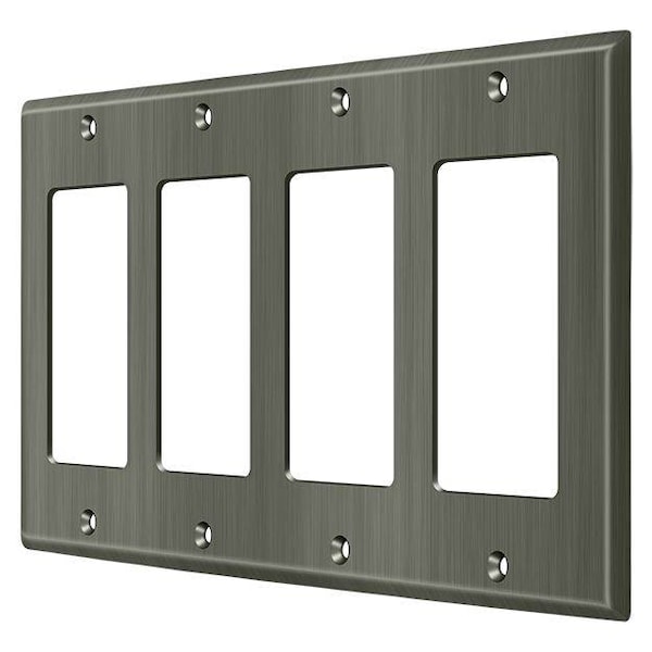 Deltana Quadruple Rocker Switch Plate, Number of Gangs: 4 Solid Brass, Antique Nickel Finish SWP4744U15A - main
