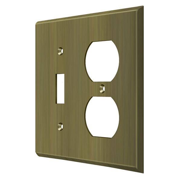 Deltana Switch Plate, Single Switch/Double Outlet Antique Brass SWP4762U5