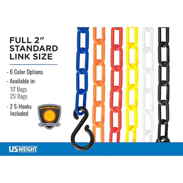 US Weight (ade In USA) 2″ X 50′ Orange Plastic Safety Chain Ft