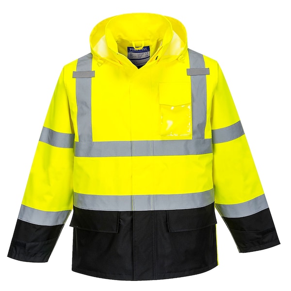 Portwest Hi-Vis Contrast Rain Jacket, 100% Polyester, Yellow/Black, S US366 - main