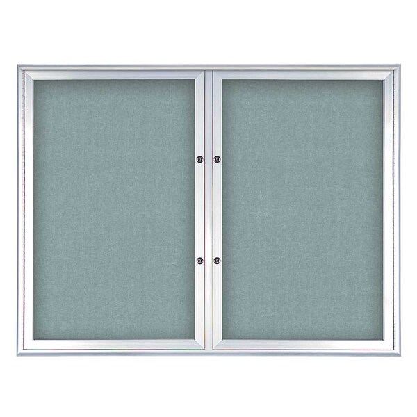United Visual Products Double Door Radius Plus Corkboard, 42"X UV8002PLUS5-SATIN-CLOUD - main