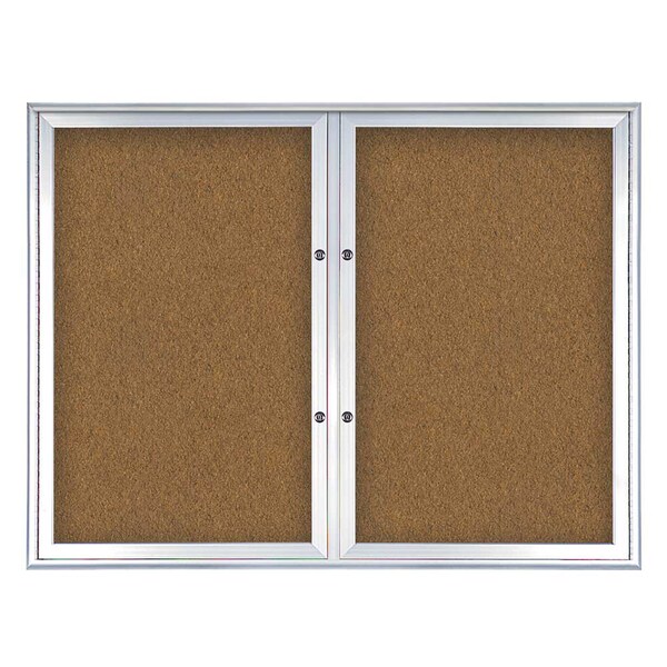 United Visual Products Double Door Radius Plus Corkboard, 42"X UV8002PLUS5-SATIN-FORBO - main