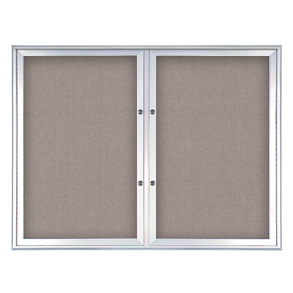 United Visual Products Double Door Radius Plus Corkboard, 42"X UV8002PLUS5-SATIN-PEARL - main