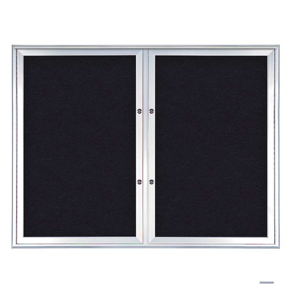 United Visual Products Double Door Radius Plus Corkboard, 42"X UV8002PLUS5-SATIN-RUBBER - main