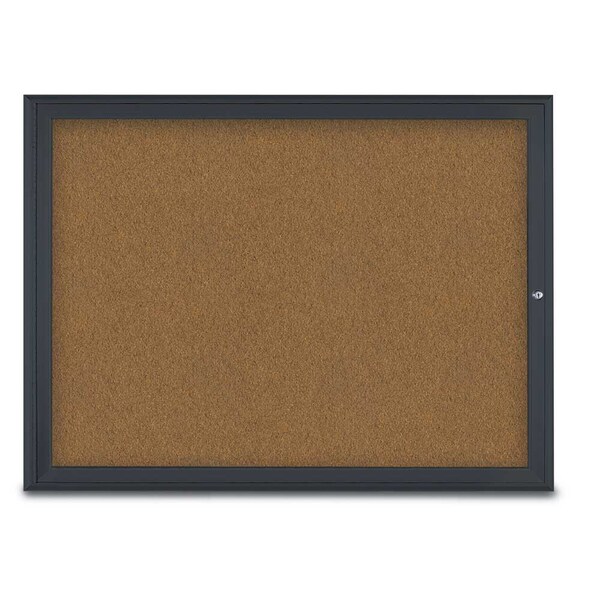 United Visual Products Single Door Radius Corkboard, 48"X36", B UV80031-BLACK-FORBO - main