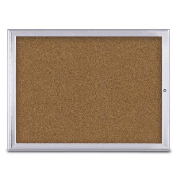 United Visual Products Single Door Radius Corkboard, 48"X36", S UV80031-SATIN-FORBO - main