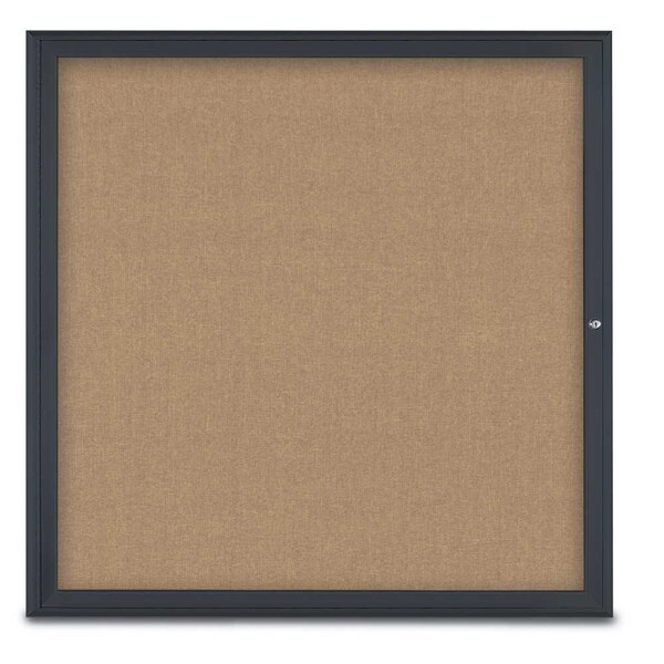 United Visual Products Single Door Radius Corkboard, 48"X48", B UV800348-BLACK-BUFF - main