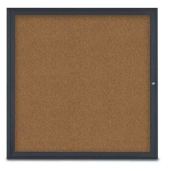 United Visual Products Single Door Radius Corkboard, 48"X48", B UV800348-BLACK-FORBO - main