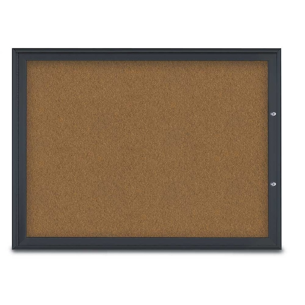 United Visual Products Single Door Radius Plus Corkboard, 48"X UV8003PLUS1-BLACK-FORBO - main