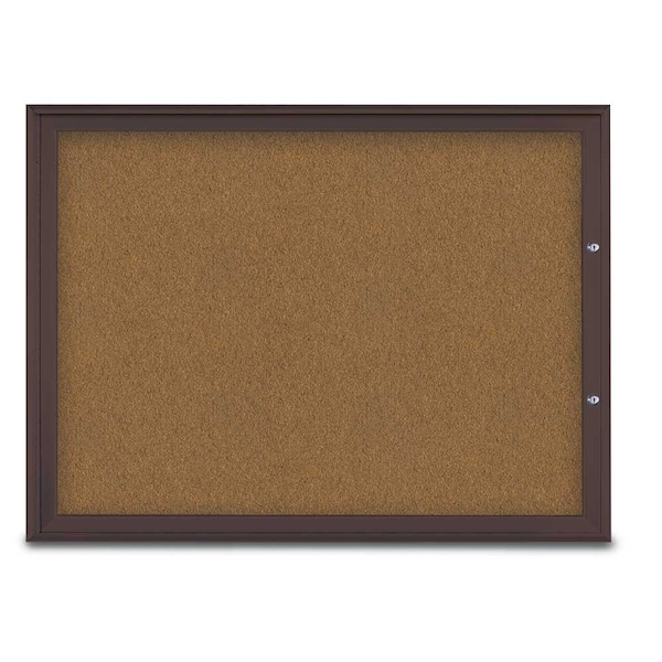 United Visual Products Single Door Radius Plus Corkboard, 48"X UV8003PLUS1-BRONZE-FORBO - main