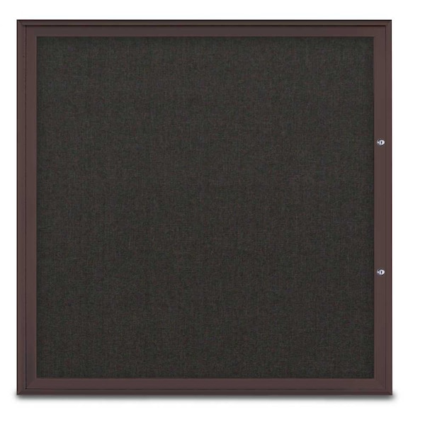 United Visual Products Single Door Radius Plus Corkboard, 48"X UV8003PLUS48-BRONZE-BLACK - main