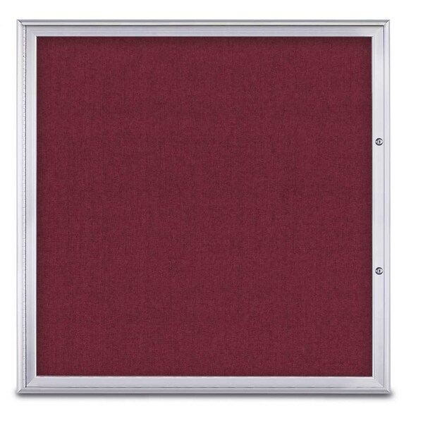 United Visual Products Single Door Radius Plus Corkboard, 48"X UV8003PLUS48-SATIN-DBURGU - main