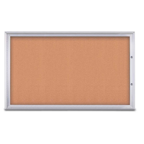 United Visual Products Single Door Radius Plus Corkboard, 60"X UV8004PLUS1-SATIN-CORK