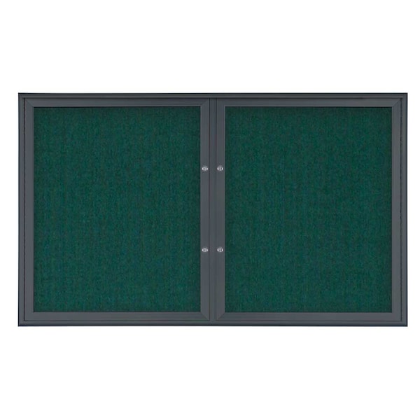 United Visual Products Double Door Radius Plus Corkboard, 60"X UV8004PLUS-BLACK-DRKSPR