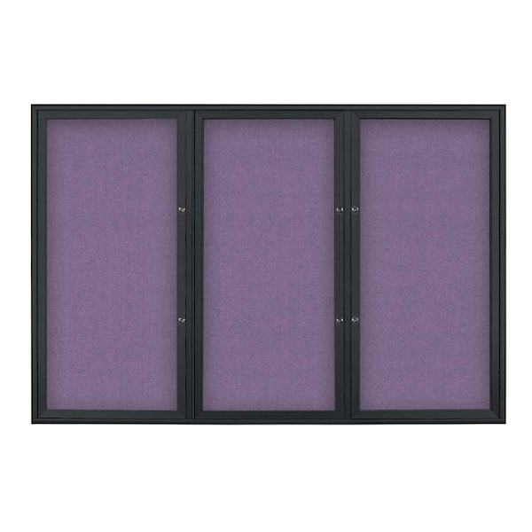 United Visual Products Triple Door Radius Plus Corkboard, 72" x UV8005PLUS5-BLACK-AMETHY - main