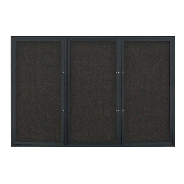 United Visual Products Triple Door Radius Plus Corkboard, 72" x UV8005PLUS5-BLACK-BLACK - main
