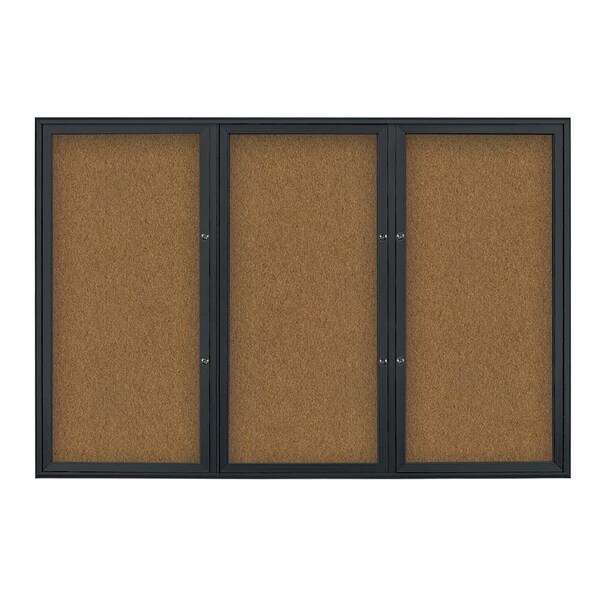 United Visual Products Triple Door Radius Plus Corkboard, 72" x UV8005PLUS5-BLACK-FORBO - main